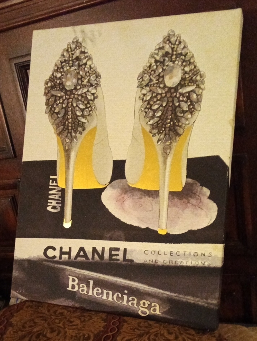 Canvas art Print Crystal-Embellished High Heels with Yellow Accents  DORM ROOM